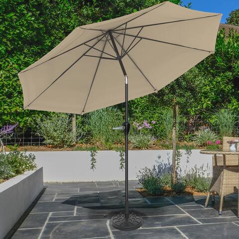 Pure Garden 10-Foot Outdoor Patio Umbrella with Auto-Tilt and Base