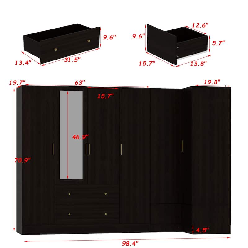 63"W Family Wardrobe/Armoire/Closet by Timechee with Mirror Doors