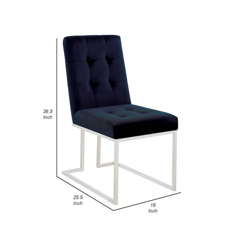Silver/Blue Velvet Upholstered Metal Frame Dining Chair, Set of 2, Sturdy Dining Chair for Dining Rooms - 24.6