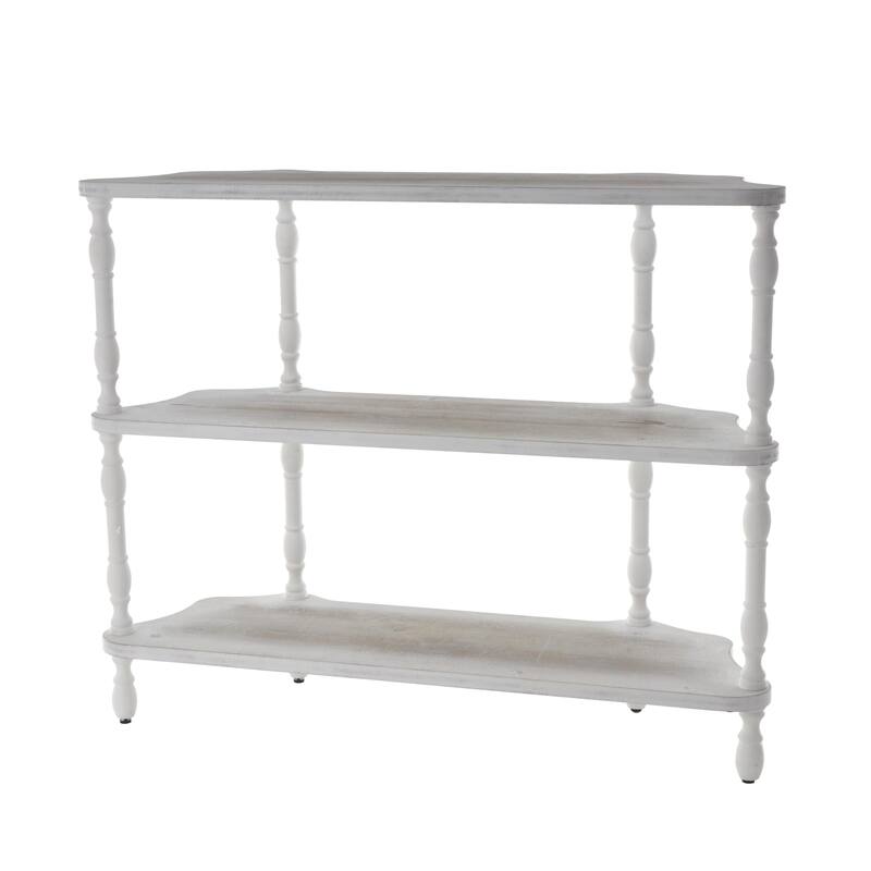 Wooden Washed 2 Shelf Shelving Unit with Turned Legs and Wavy Corners - White - Roche River Decor