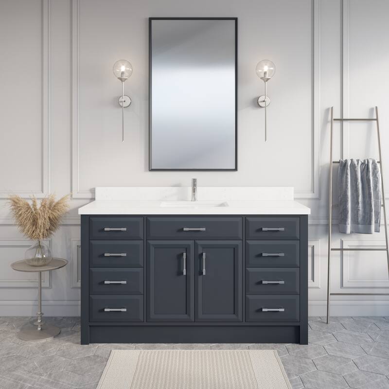 Calumet 60-in Solid Hardwood Bathroom Vanity with Engineered Stone Countertop - Grey