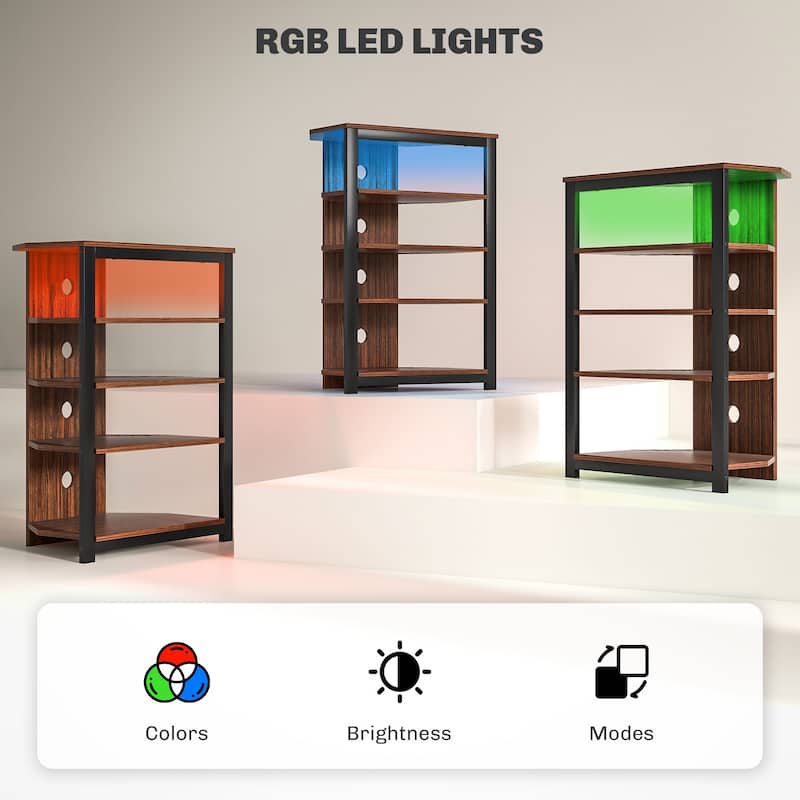 Corner TV Stand with 4 Shelves RGB LED Lighting Steel Frame and Cable Management for Living Room Storage