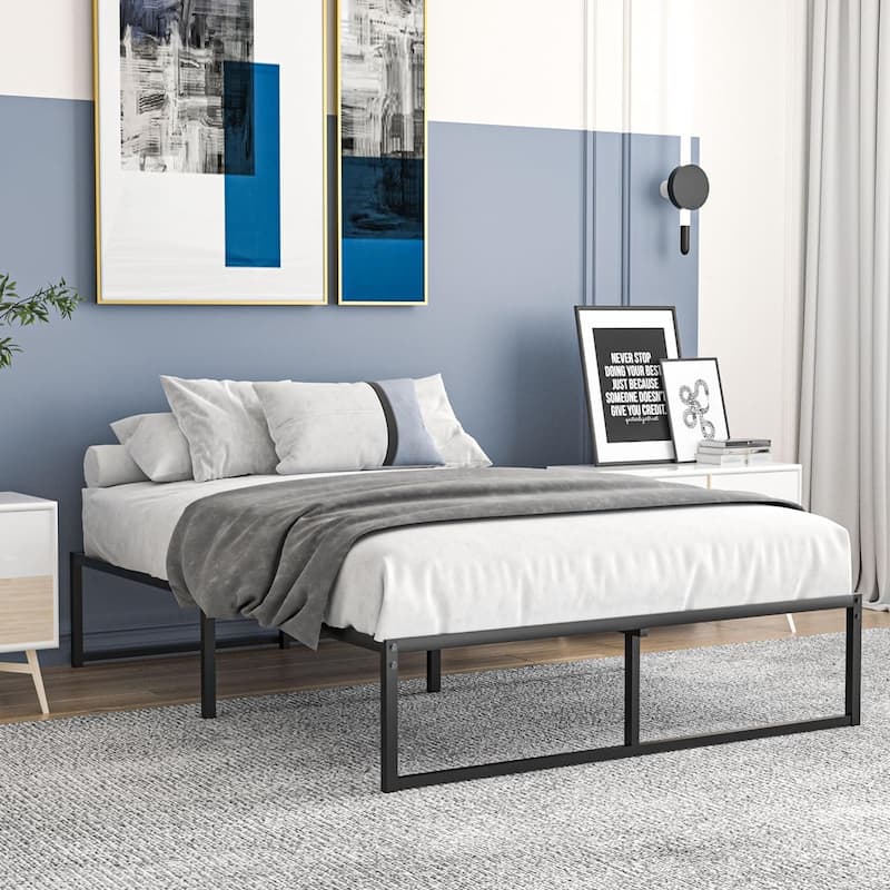 VECELO 14/16/18 inch Metal Platform Bed Frames Steel Slat,Mattress Foundation with Steel Slat Support/No Box Spring Needed