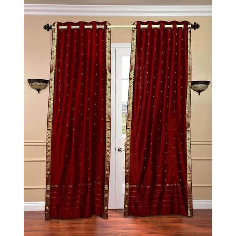 Maroon Ring Top Sheer Sari Curtain / Drape / Panel - Piece