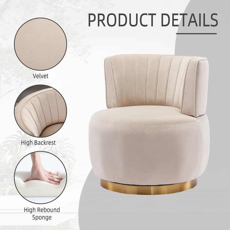 Swivel Barrel Chair, Comfy Velvet Upholstered Accent Sofa Chair, Leisure Club Chair with Shell-Shaped Back & Angled Armrests