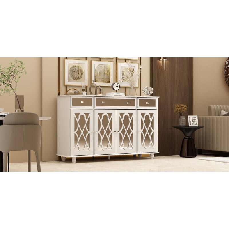 Timechee 55.1'' Accent Storage Cabinet Mirror Sideboard Buffet Cabinet