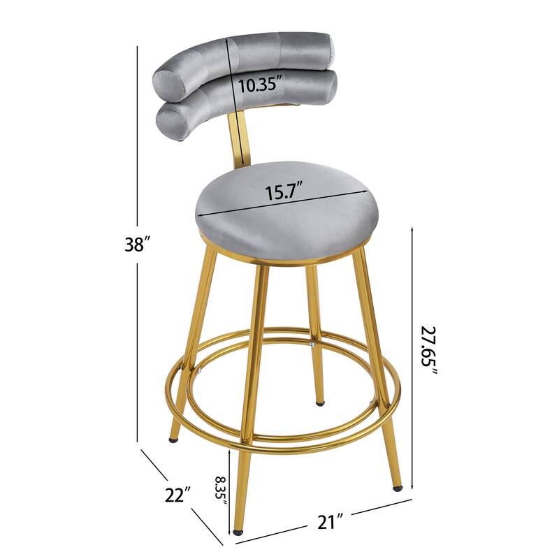 Set of 2 Velvet Counter Stools, 27.65" Height, Cushioned Seat & Iron Frame - Ideal for Kitchen, Bar, Dining