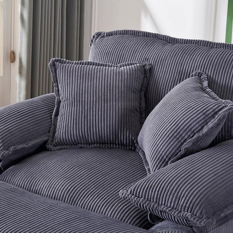 56.3 Inch Corduroy Single Deep Seat Sofa Chair With 2 Toss Pillows and a Ottoman