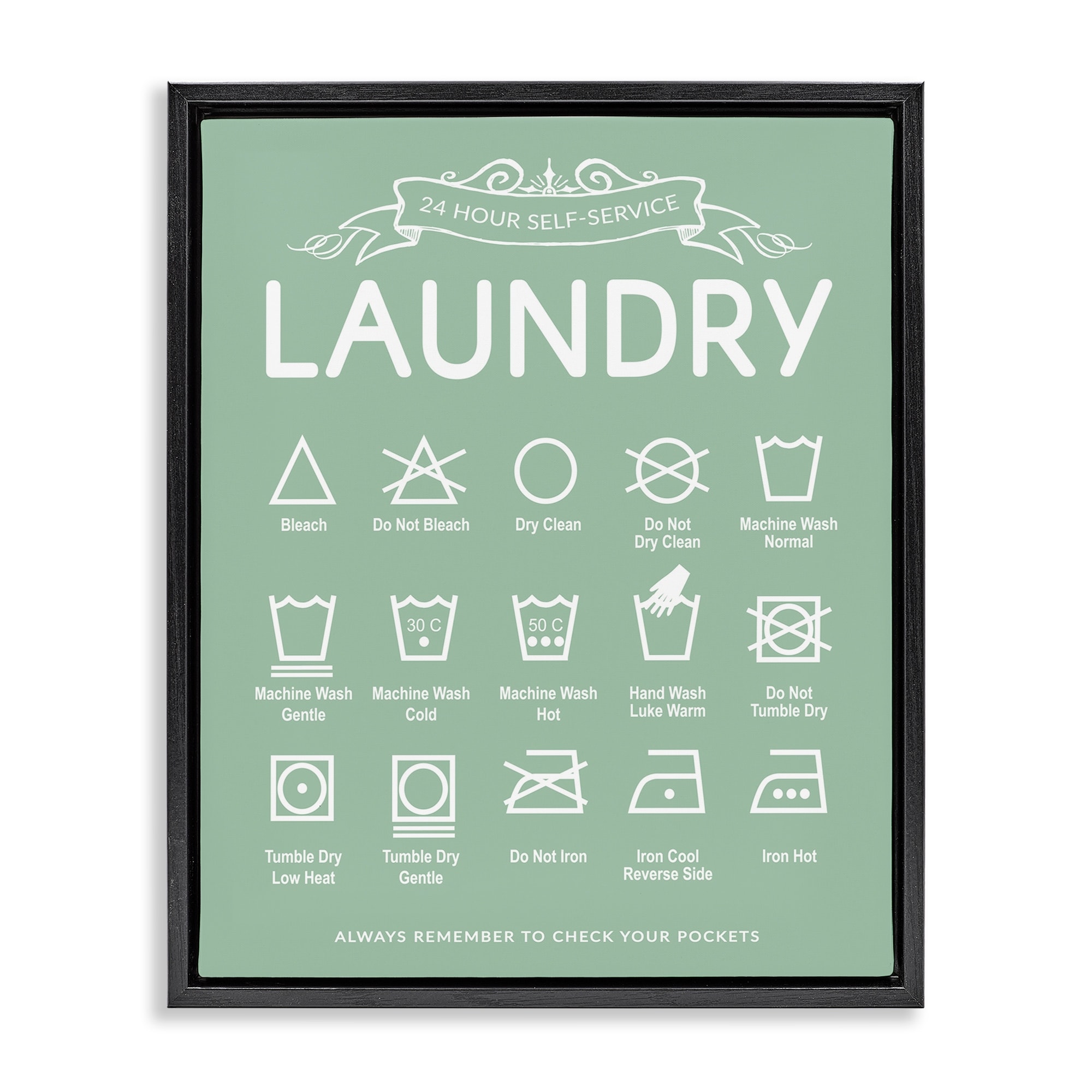 Stupell Green Vintage Laundry Guide Framed Floater Canvas Wall Art Design By Lettered and Lined