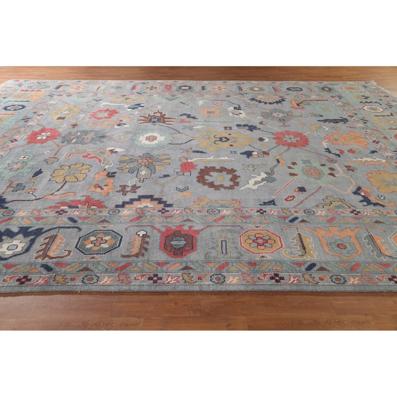 Gray Floral Oushak Oriental Large Area Rug Handmade Wool Carpet - 12'2" x 14'11"