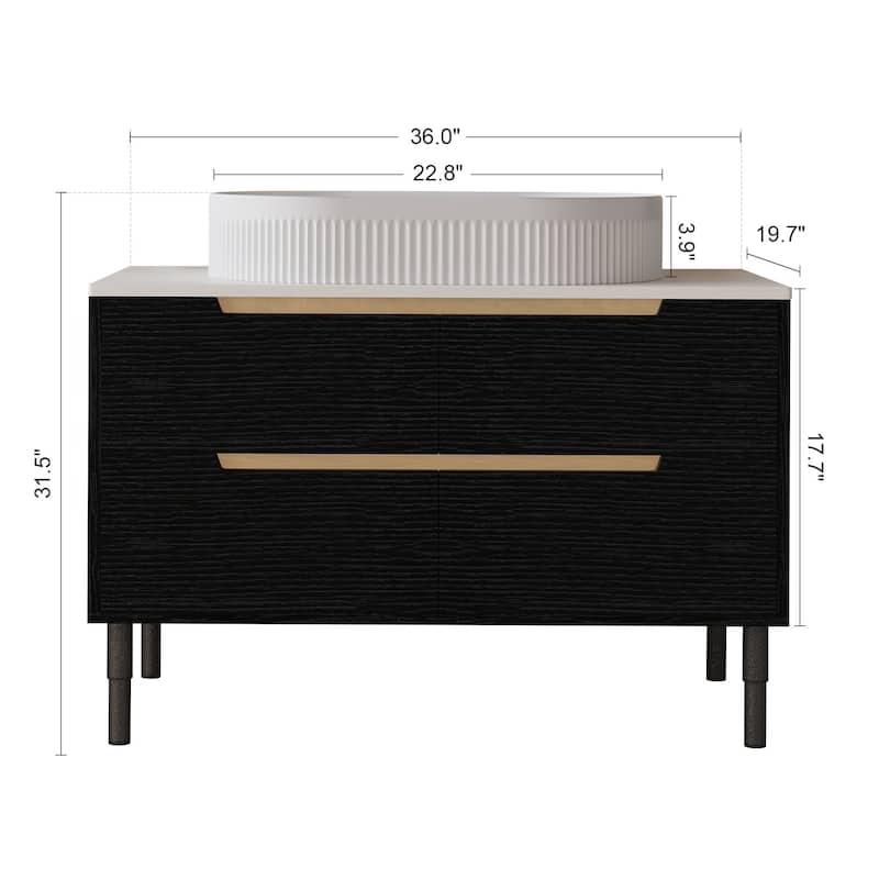 36 inch Bathroom Vanity, Freestanding or Wall Mounted with Ceramic Integrated Sink & Soft-Close Drawers