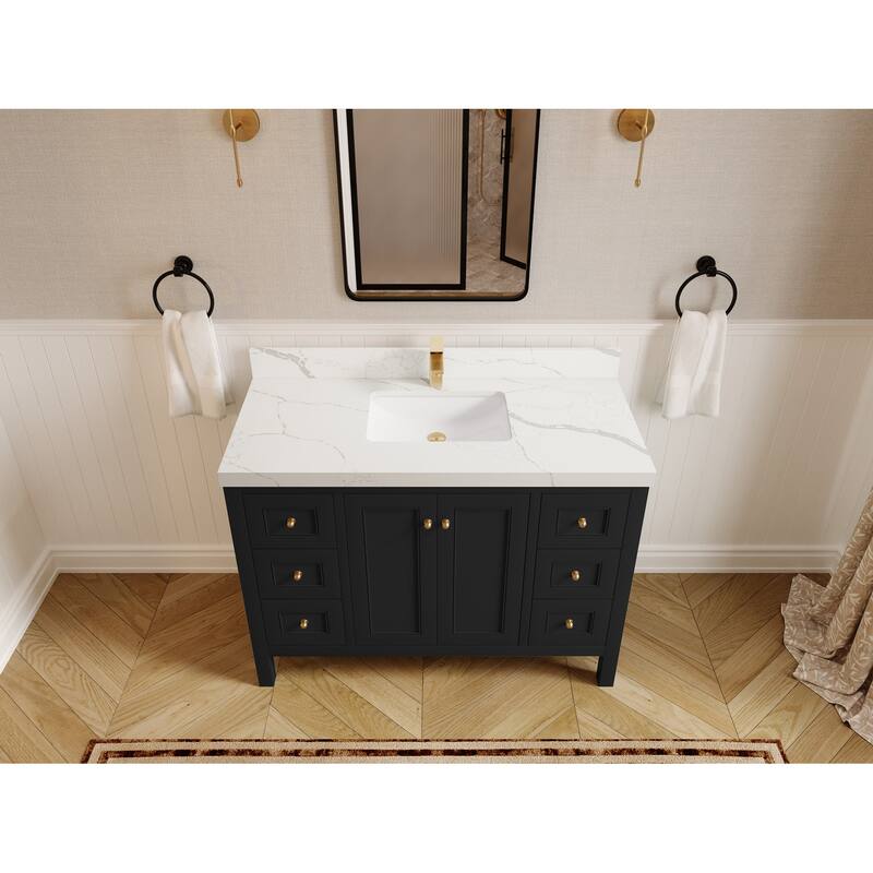 Willow Collections 48 in. W x 22 in. D Nashville Single Sink Bathroom Vanity with Countertop - 2”Calacatta Laza - Black