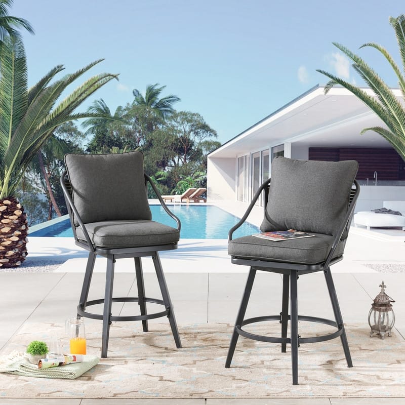 Patio Festival Outdoor Bar Stool with Grey Cushions (2-Pack)