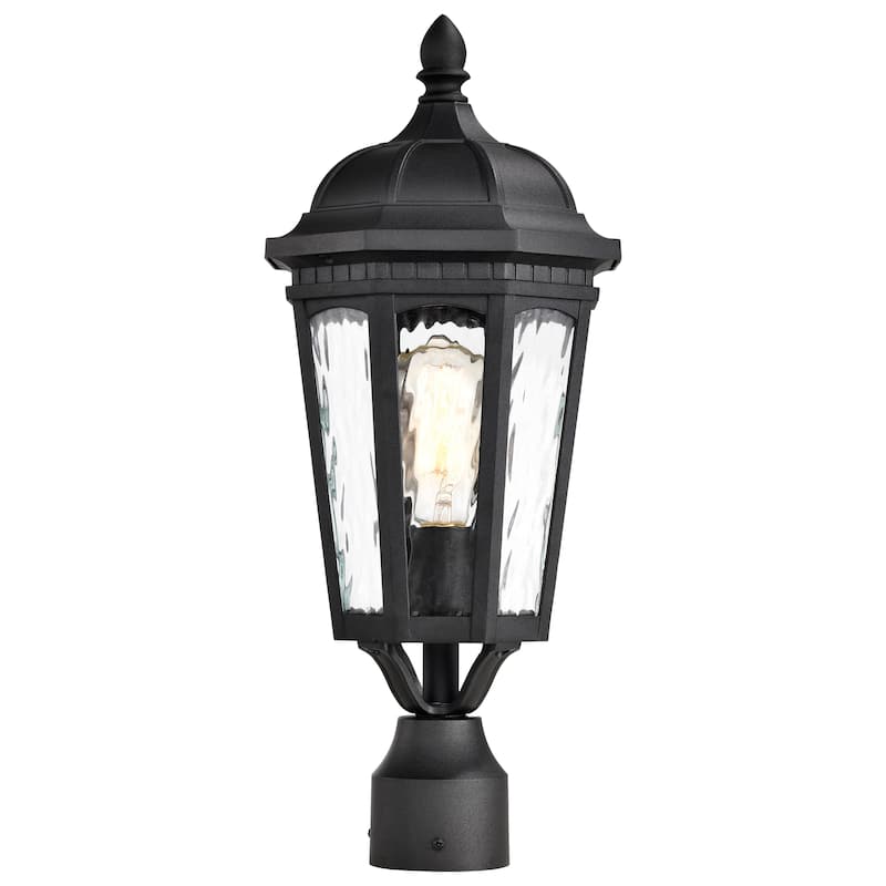 East River Outdoor Post Light Pole Lantern 1 Light Matte Black Finish Clear Water Glass