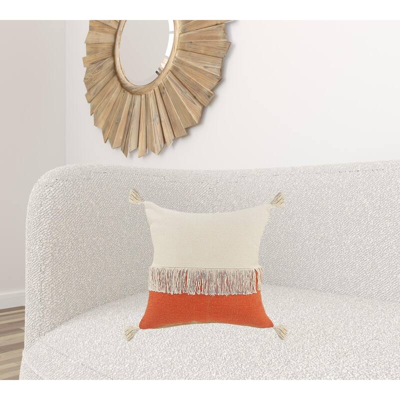 HomeRoots 20" X 20" Orange And Off-White 100% Cotton Zippered Pillow