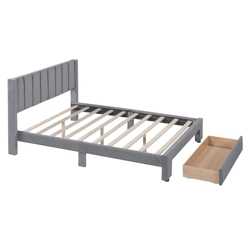 Upholstered Platform Bed with a Big Drawer