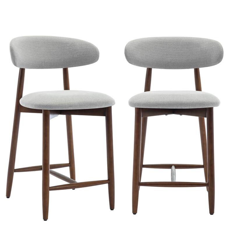 Mid-Century Modern Upholstered Bar Stools Counter Height Wooden Bar Chairs with Backrest Footrest