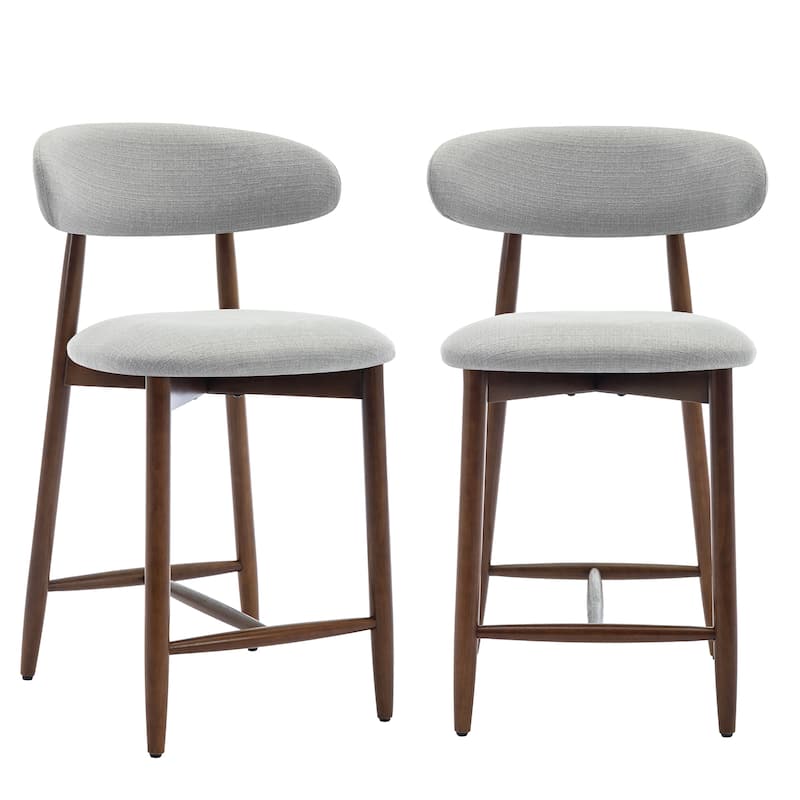 RENEWLINE Mid-Century Modern Upholstered Bar Stools with Backrest - Solid Wood Legs Counter Height Stools - Set of 2 - Light Grey