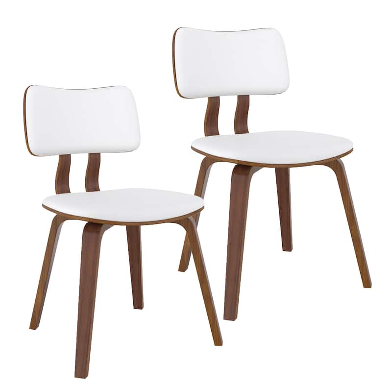 Mid-Century Modern Faux Leather and Wood Dining Chair, Set of 2 - White and Walnut