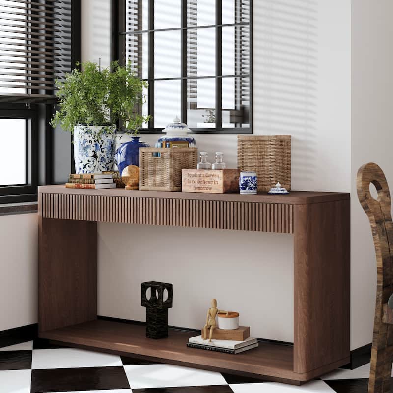 GDF Studio - Calvera 60 Inch Modern 2-Drawer Fluted Console Table