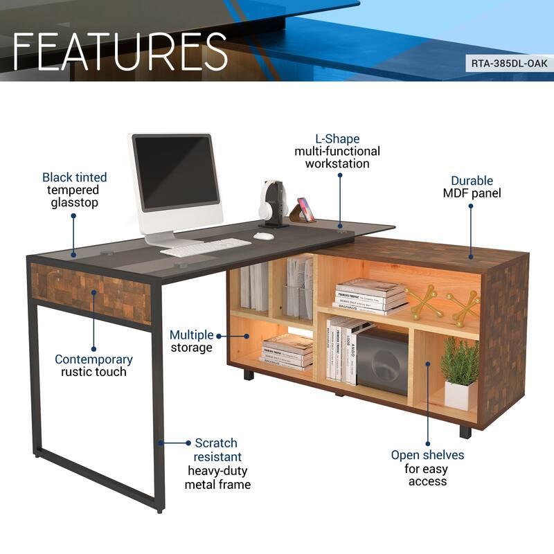Multifunctional Design Computer Desks, L-Shape Corner Desk with Multiple Storage, Oak