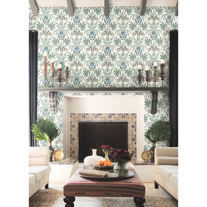 York Wallcoverings Seaside Jacobean Green & Blue Wallpaper
