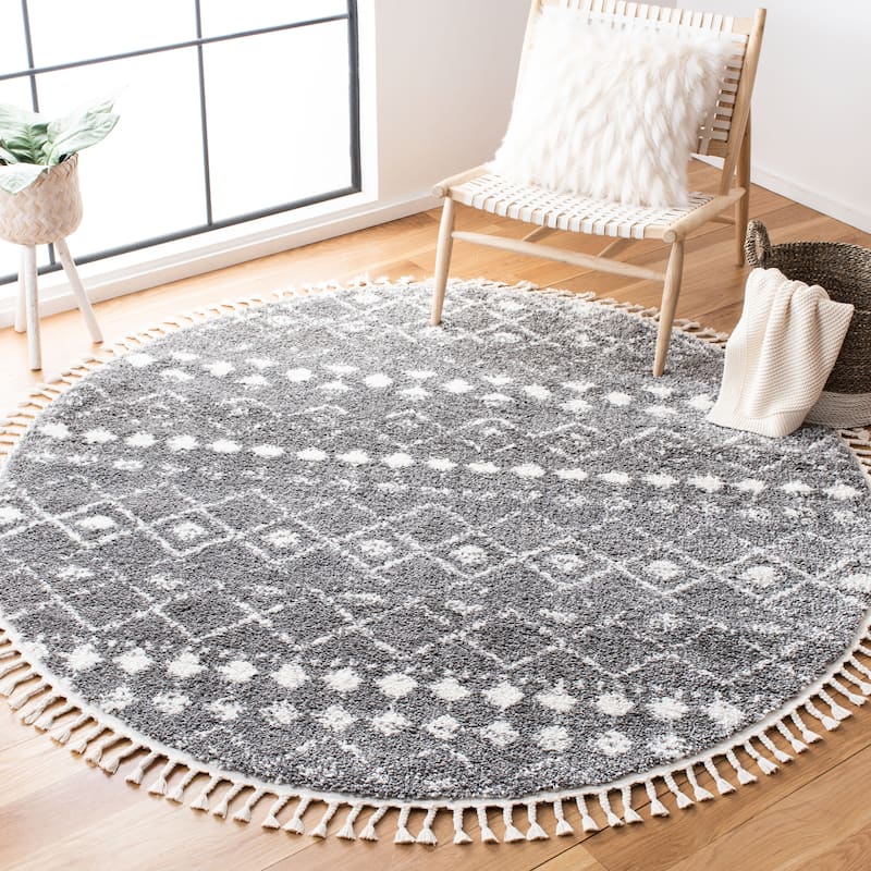 SAFAVIEH Berber Fringe Dashurije Leatha Trellis Rug - 5' Round