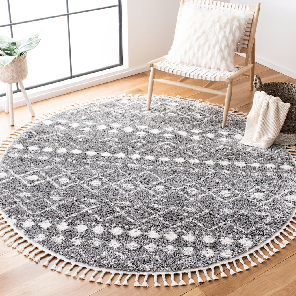 SAFAVIEH Berber Fringe Dashurije Leatha Trellis Rug - 5' Round