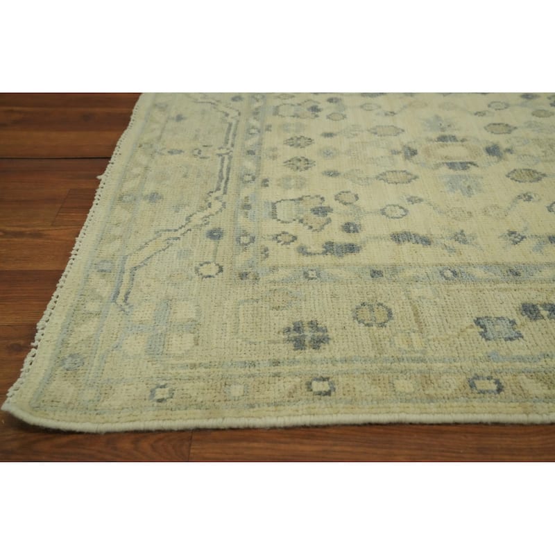 Vegetable Dye Floral Oushak Turkish Runner Rug, Floral Geometric - 9' 9'' X 2' 11''