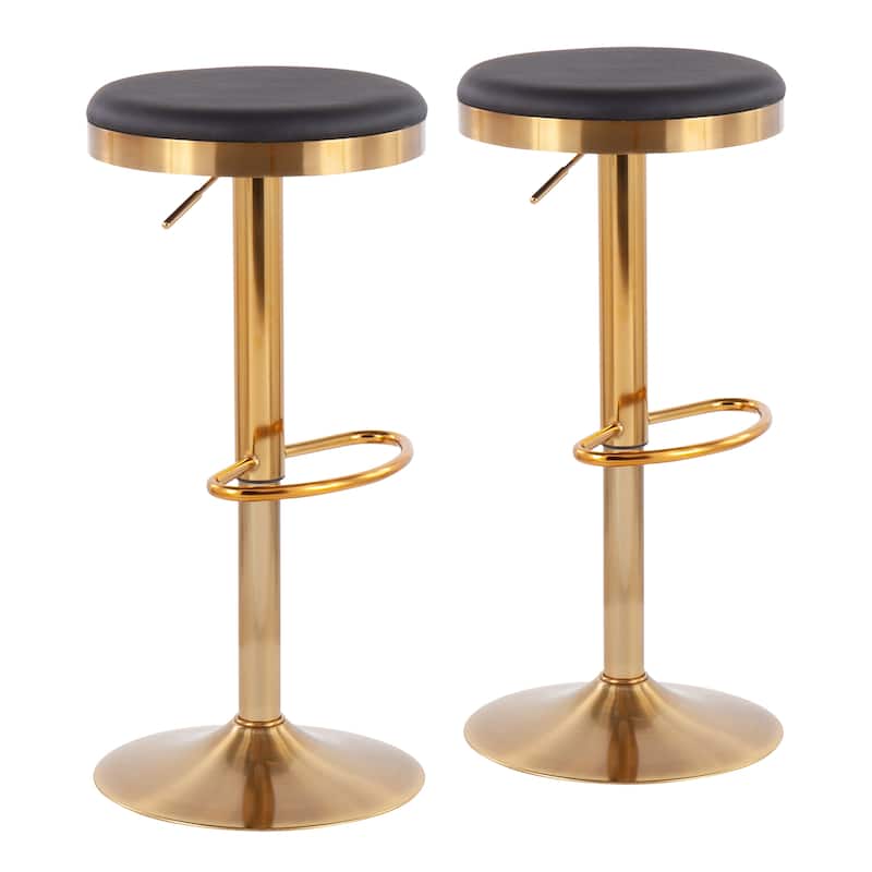 Lumisource Dakota Barstool in Gold Steel and White Leather - Set of 2 - 15"Lx15"Wx23-31.75"H