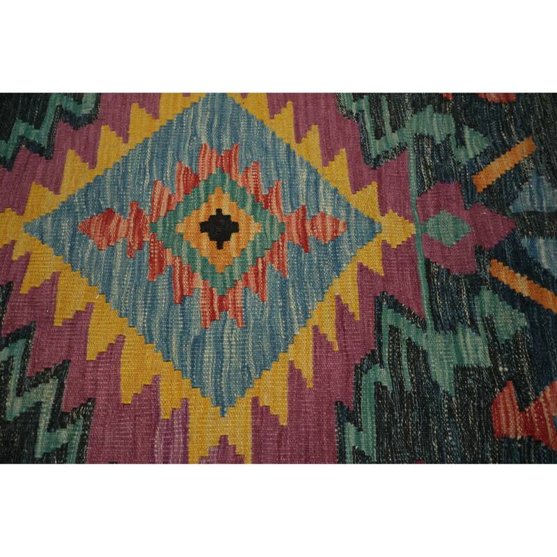 Hand Woven Oriental 100% Wool Carpet Southwestern Tribal Multi-Colored Kilim Area Rug - 9' 10'' X 6' 3''
