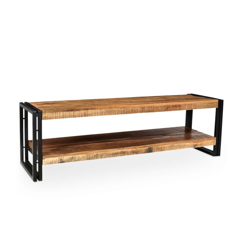 Handmade Timbergirl Reclaimed Wood and Metal Bench with Shelf (India) - 60"