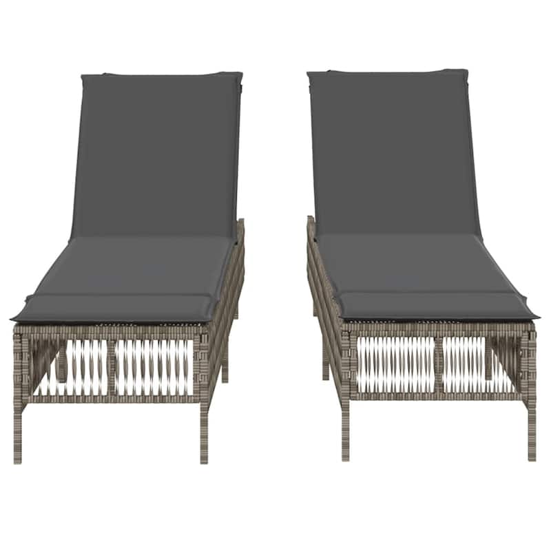 vidaXL Sun Lounger Grey PE rattan Standard Adjustable Armrests Lounger - 21.7 x 77.9 x 37.8