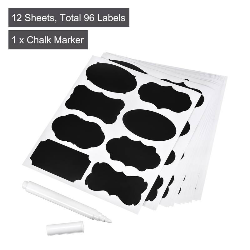 Chalkboard Labels Blackboard Stickers 87x50mm Reusable W Chalk Marker - Black