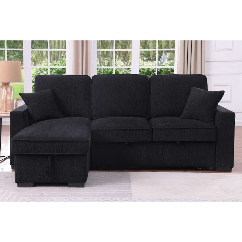 Chenille Reversible Sectional Sofa Convertible Pull Out Couch Bed