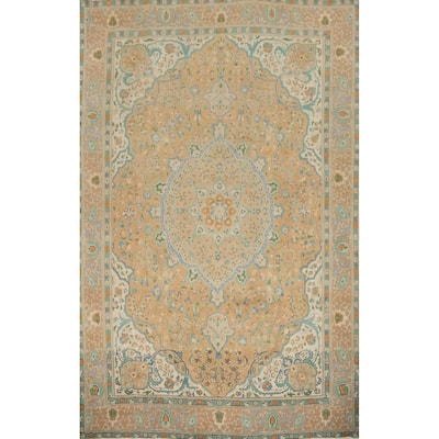 Hand Knotted Oriental 100% Wool Carpet Traditional Floral Peach Tabriz Area Rug - 12' 6'' X 9' 6''