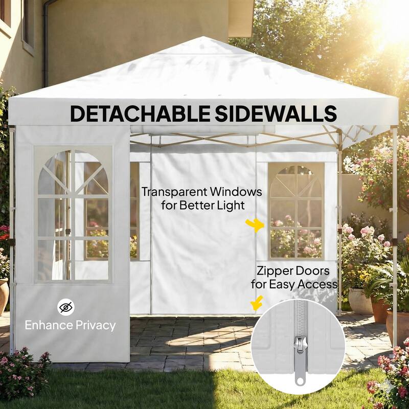 Outsunny 9.6 x 9.6 ft Pop Up Canopy Tent with Sidewalls, One Button Push Setup, UPF50+ Outdoor Portable Instant Canopy Shelter