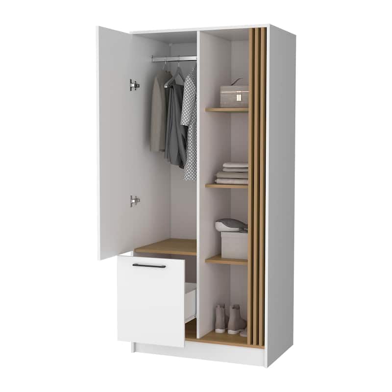 Pekin Modern Wardrobe Organizer with Shelves and Rod, Natural Oak