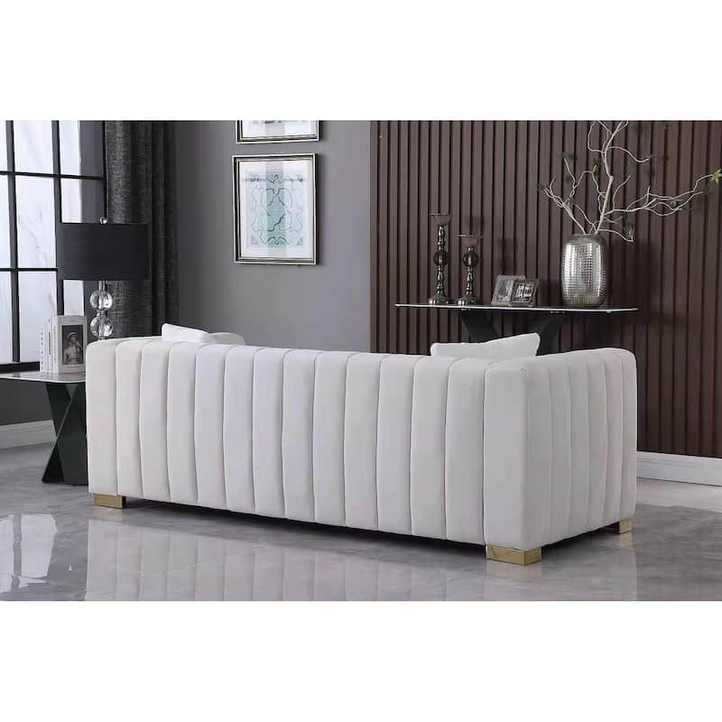 A modern channel sofa take on a traditional Chesterfield,White color,loveseater
