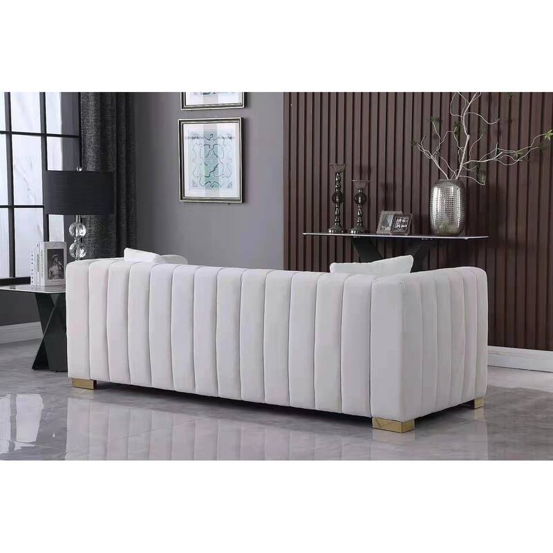 Chesterfield 87.01" Velvet Channel Tufted 3-seater Sofa with Pillows for Living Room