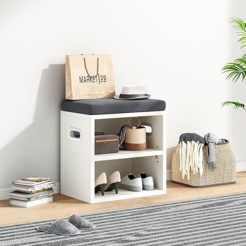 Small Shoe Bench for Entryway with Cushion Shoe Bench with Storage and Seating, Seat Entryway Shoe Rack, Entryway - White