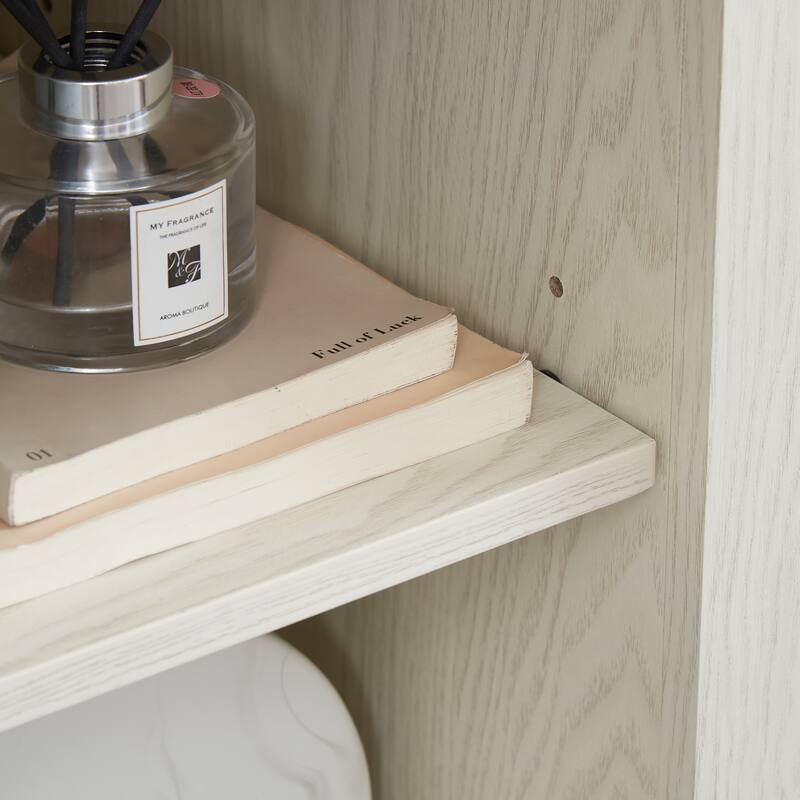 Modern Embossed Pattern TV Stand with 2 Large Cabinets and Open Shelving, for Living Room and Bedroom, White