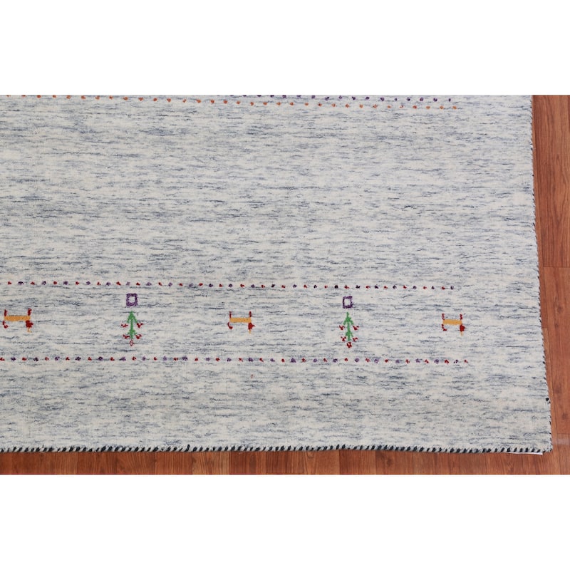 Hand Knotted Oriental 100% Wool Carpet Tribal Animal Pictorial Greys & Charcoal Gabbeh Area Rug - 9' 11'' X 8' 1''