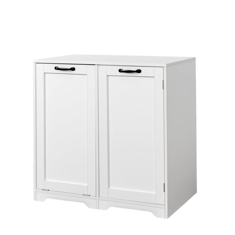 Freestanding Bathroom Laundry Cabinet with Adjustable Shelf & Tilt-Out Laundry Hamper