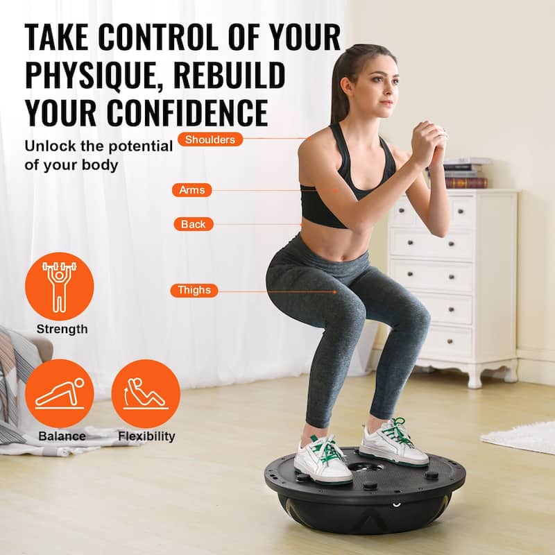 23" Half Balance Ball for Strength, Yoga, Home Gym, with Bands & Pump - 22.8x7.9 inch