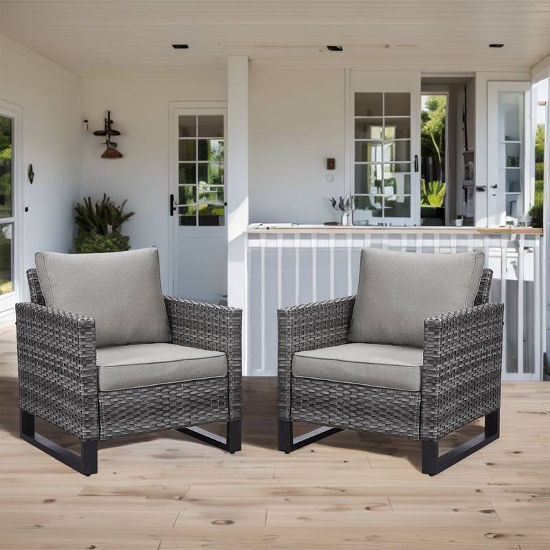 Patio PE Wicker Chair with Cushion Set of 2