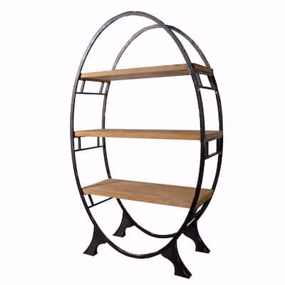 Modish Oval shaped Bookshelf, Black and Brown