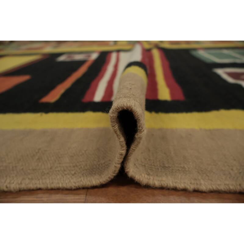Hand Woven Oriental 100% Wool Carpet Southwestern Modern Yellow & Gold Kilim Area Rug - 11' 11'' X 8' 10''