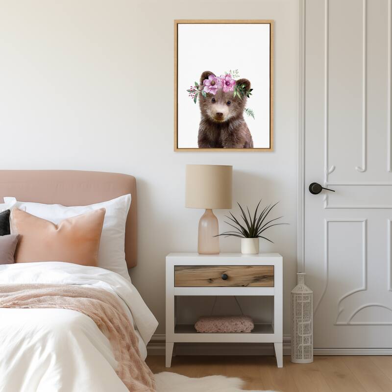Kate and Laurel Sylvie Flower Crown Bear Framed Canvas by Amy Peterson