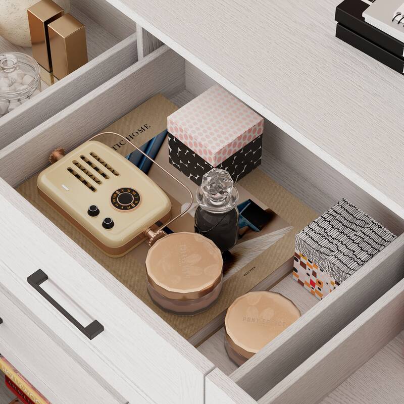 Modern 9-Drawer Dresser with Solid Wood Legs, Vintage Brown and White Wood Grain Options, Bedroom Storage Chest